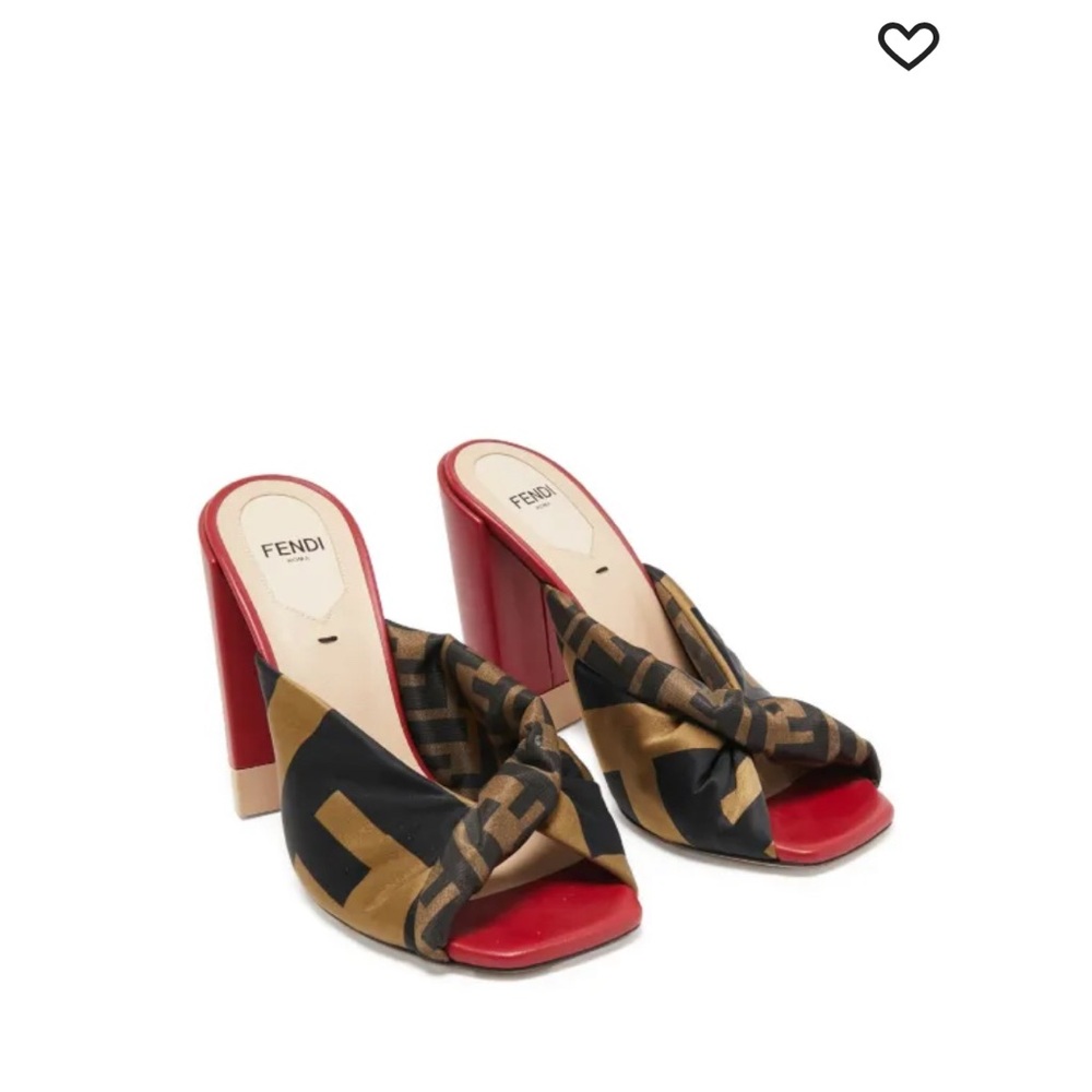 Fendi Red and Brown Satin color block heel Sandals
